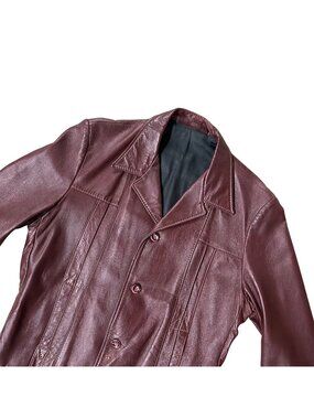 Vintage Maroon Leather Jacket 1970s Button Front Disco Coat Mens Medium? READ